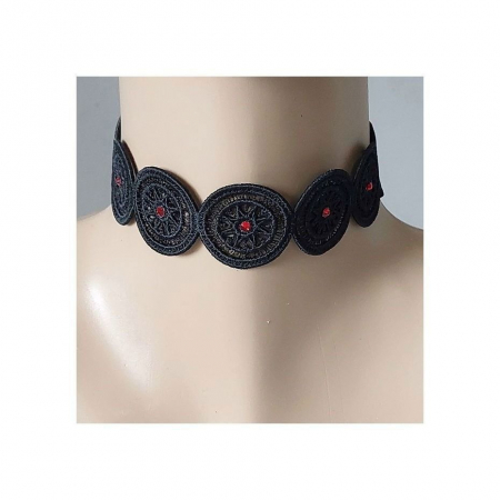 Coliere - Choker negru brodat cu cristale – colier elegant pentru femei