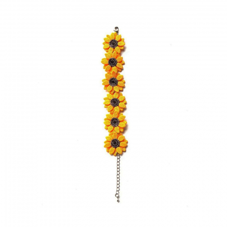 Bratari - Bratara Floarea Soarelui Flori Duble Handmade Boho Colorata