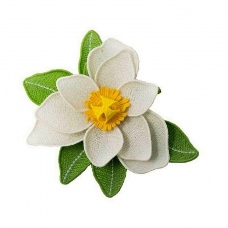 Brose - Brosa 3D cu Floare Magnolie Brodata Manual – Accesoriu Floral Rafinat