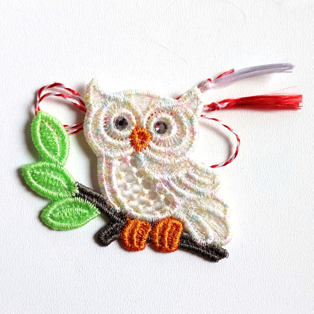 Brose - Brosa Bufnita Alba Degrade cu Cristale