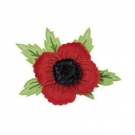 Brose - Brosa Mac 3D Rosu cu Frunze handmade floare bijuterie rocrist