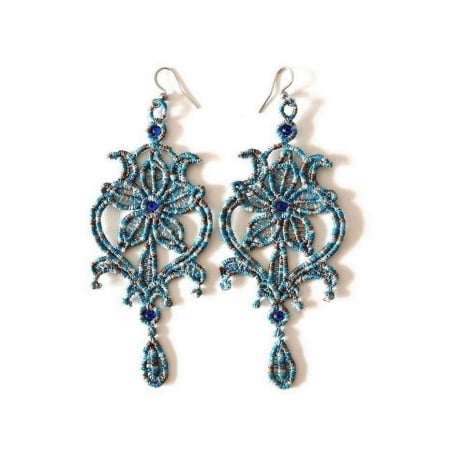 Cercei - Cercei Chandelier Turcoaz Degrase cu Cristale Eleganti Handmade