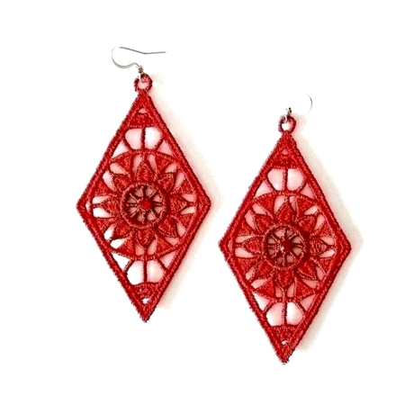 Cercei - Cercei Romb Rosu cu Cristale