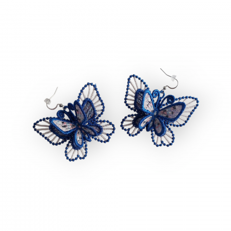 Cercei - Cercei Fluturi Brodati cu Aripi Duble Handmade Originali