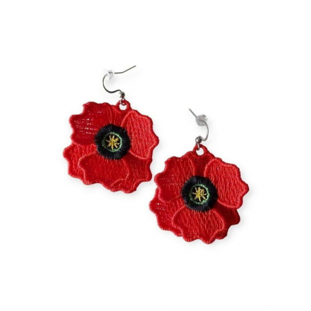 Cercei - Cercei Mac Rosu 3D Brodati Handmade Statement Floral