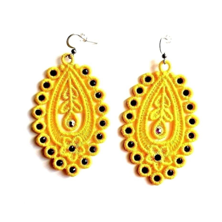 Cercei - Cercei Ovali Galbeni cu Cristale