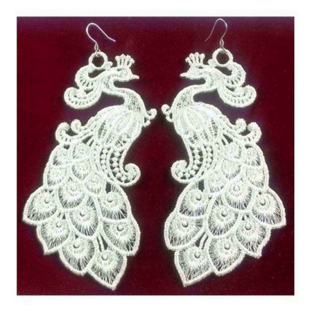 Cercei - Cercei Pauni Albi Brodati