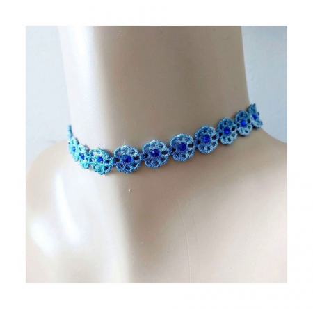 Coliere - Choker Albastru Degrade cu Cristale Strălucitoare – Accesoriu Elegant pentru Femei