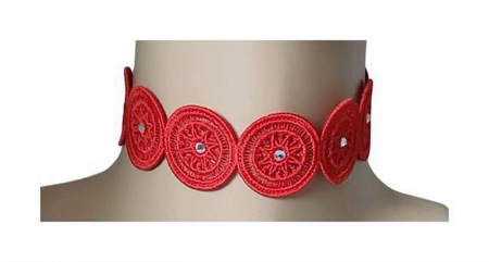 Coliere - Choker Brodat Rosu cu Cristale – Colier Handmade Elegant si Romantic