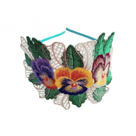 Cordelute par - Cordeluta Diadema cu Panselute Brodate Handmade Florala si Eleganta