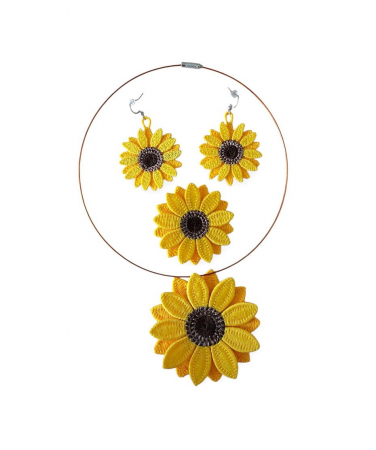Seturi bijuterii - Set Floarea Soarelui brosa cercei colier handmade bijuterii rocrist