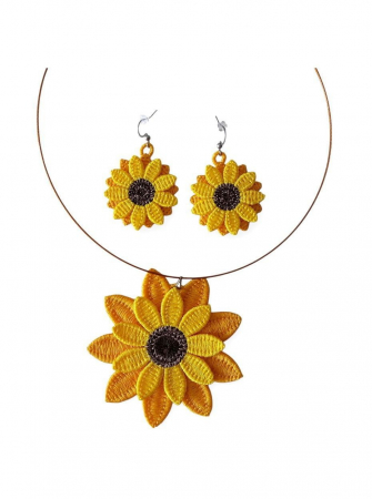 Seturi bijuterii - Set cercei si colier Floarea Soarelui handmade bijuterii rocrist