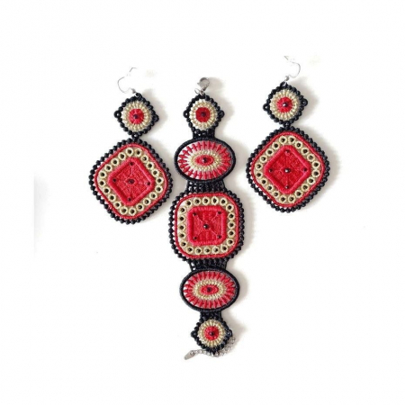 Seturi bijuterii - Set Royal Red Cercei si Bratara cu Cristale Rosii Stralucitoare