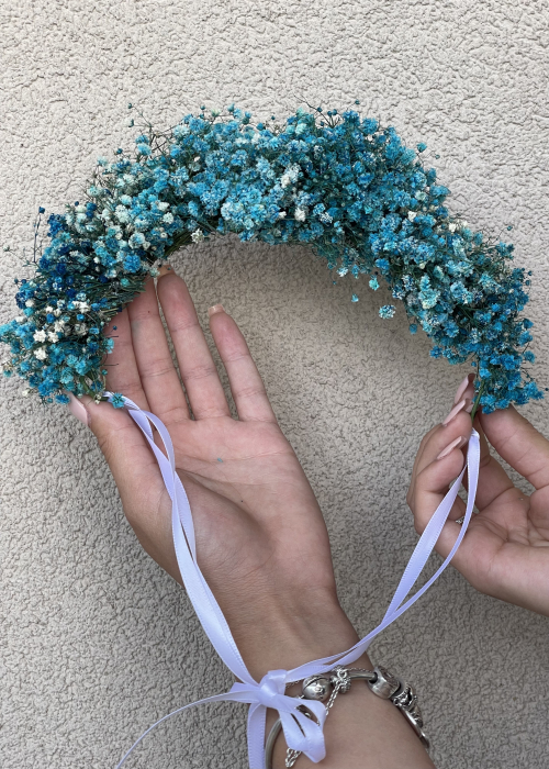 Coronita din flori naturale din gypsophila albastra pentru scoala [4]