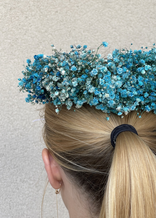 Coronita din flori naturale din gypsophila albastra pentru scoala [3]