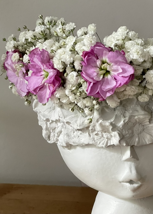 Coronite din flori naturale alb cu roz, din gypsophila si delphinium [3]