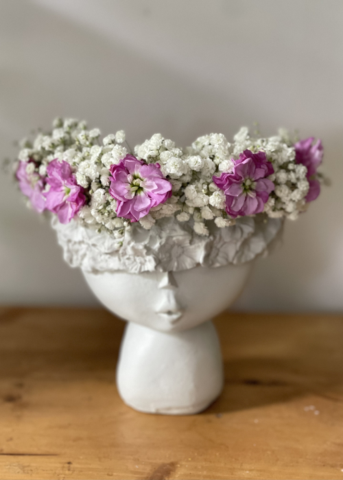 Coronite din flori naturale alb cu roz, din gypsophila si delphinium [2]