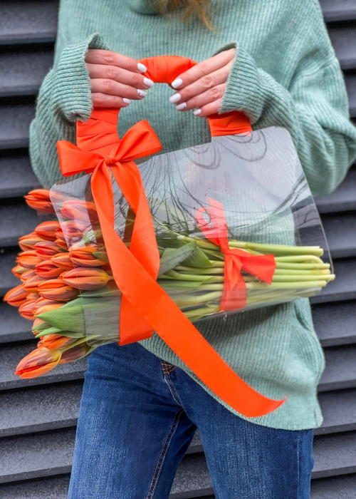 geanta transparenta cu lalele portocalii de valentine's day [2]