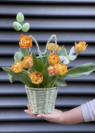 Aranjament floral Paste cu lalele portocalii [4]