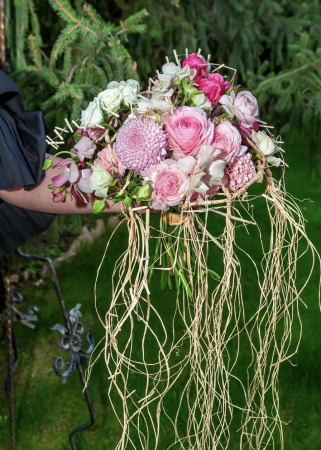 Evenimente - Buchet de mireasa rustic cu franjuri de rafie