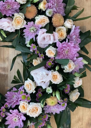 Funerare - Coroana funerara mov cu portocaliu Amintiri