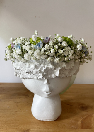 Coronita din flori naturale santini, oxypetalum si gypsophila pentru scolari [4]