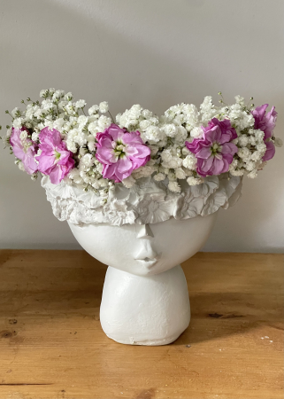 Coronite - Coronite din flori naturale alb cu roz, din gypsophila si delphinium