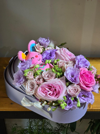 Flori nou-născut - Cutie cu flori și ursuleț – Rodyolla Joy