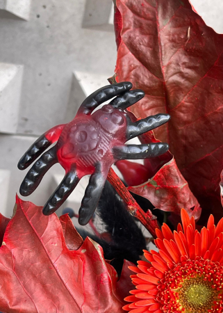 Dovleac decorat de Halloween cu paianjeni jeleu [3]