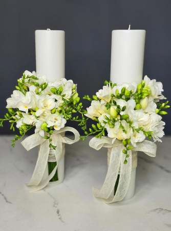 Lumanari nunta/botez - Lumanări de cununie “Pure White” cu frezii albe