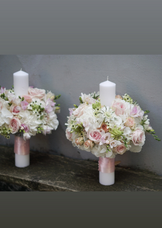 Lumanari de nunta elegante, in tonuri de alb si roz pal [1]