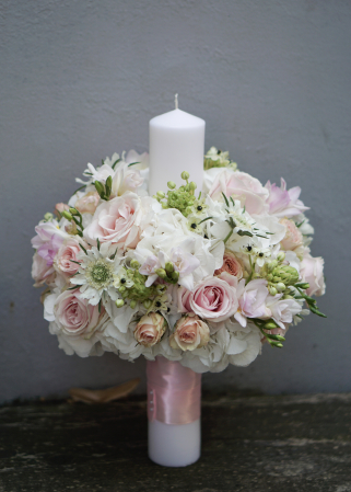 Evenimente - Lumanari de nunta elegante, in tonuri de alb si roz pal