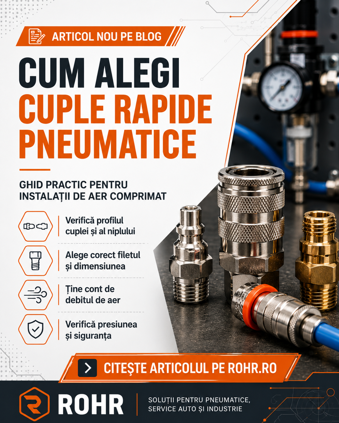 Cum alegi cuple rapide pneumatice pentru instalații de aer comprimat