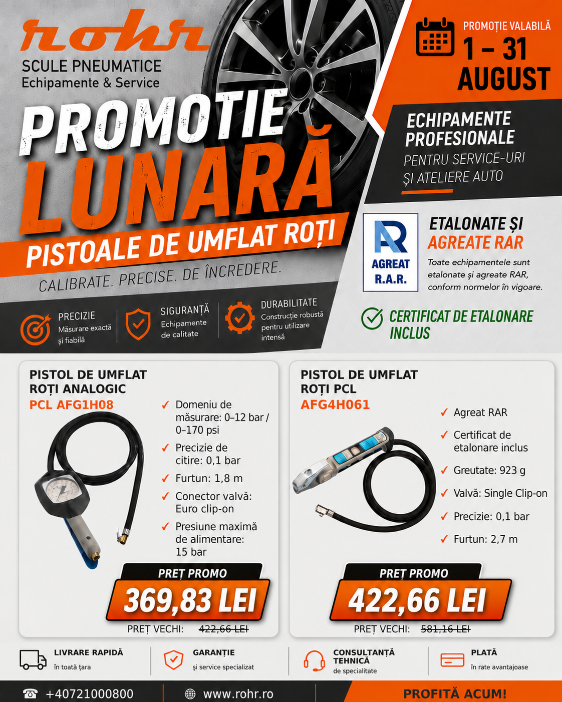 Pistoale de umflat roți cu certificat de etalonare și agrement RAR – de ce sunt importante într-un service auto