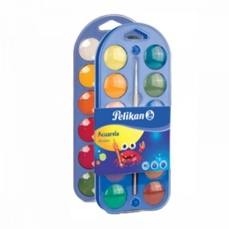 Acuarele, Tempera, Guase, Pensule - Acuarele 24 culori/set+paleta 2 in 1 Pelikan