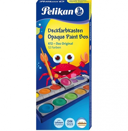 Acuarele, Tempera, Guase, Pensule - Acuarele detasabile + alb de zinc, 12 culori/set