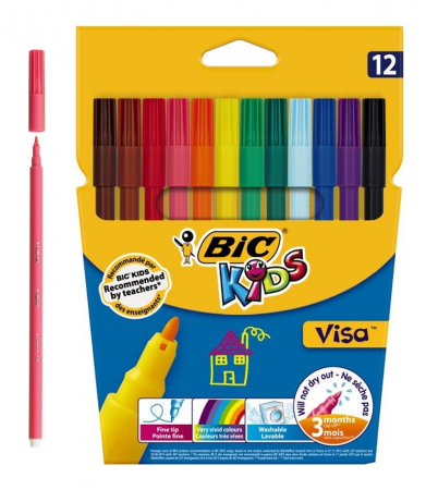 Carioci si Linere - Carioci lavabile, Kids Visa, 12 culori/set, BIC
