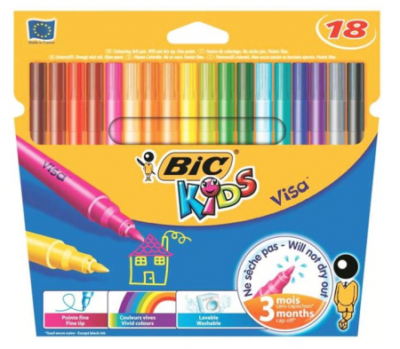 Carioci si Linere - Carioci lavabile, Kids Visa, 18 culori/set, BIC