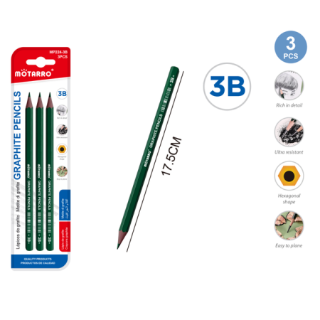 Instrumente de scris - Blister creioane grafit 3buc/set Motarro