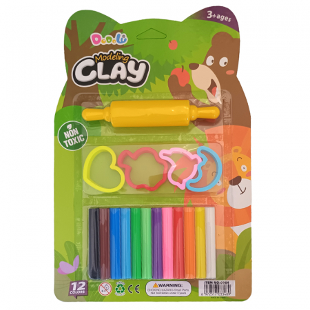 Rechizite scolare - Blister plastilina 12 culori cu accesorii