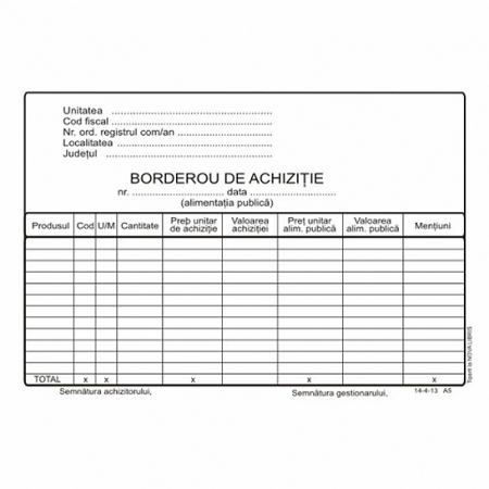 Tipizate - BORDEROU DE ACHIZITIE A5 - AUTOCOPIATIV
