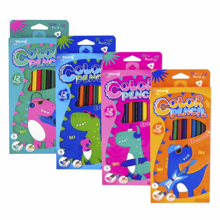 Carioci si Linere - Creioane color cu radiera  12 culori/set