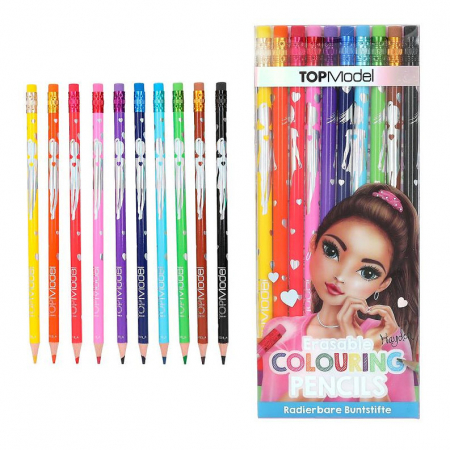 Rechizite scolare - Creioane colorate cu radiera (set 10 bucati) TM