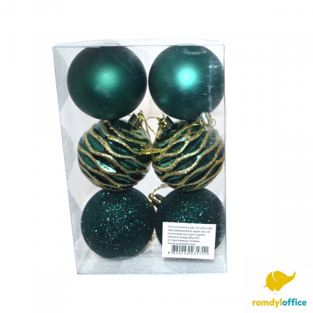 Accesorii de Craciun - Globuri 6cm Verde inchid 6/set