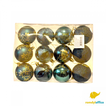 Accesorii de Craciun - Globuri 6cm Verde inchis 12/set