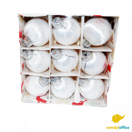 Accesorii de Craciun - Globuri Christmas albe 8cm 9/set