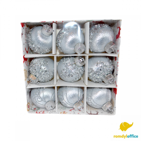 Accesorii de Craciun - Globuri Christmas argintii 8cm 9/set