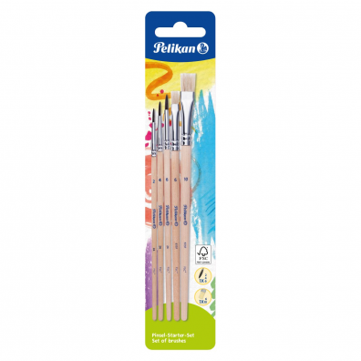 Acuarele, Tempera, Guase, Pensule - Pensule Starter lemn 5 buc/set Pelikan