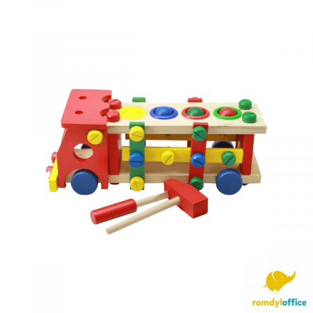 Jucarii de lemn - Masina din lemn cu unelte constructie