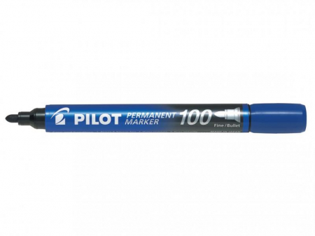 Markere permanente, whiteboard si burete de sters - PILOT MARKER PERMANENT P100 ALBASTRU 12/CUTIE